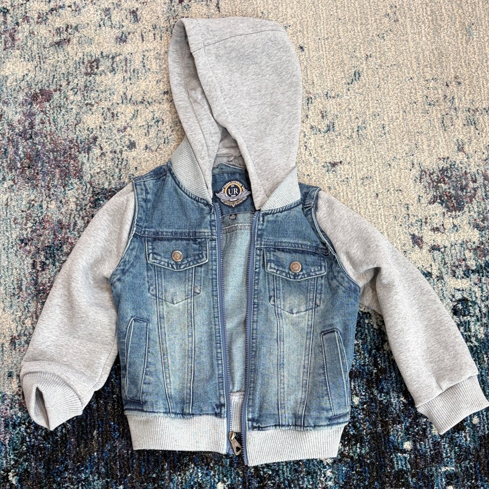 Urban Republic Grey Hooded Denim-Style Jacket for Kids